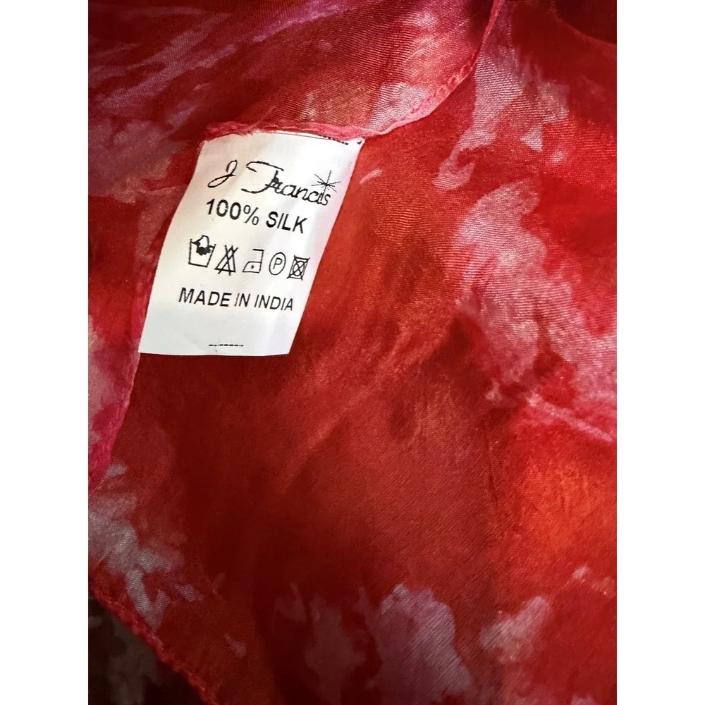 J. Francis Pink, Red, Orange, Tan & Cream‎ 100% Silk Scarf 71 x 19